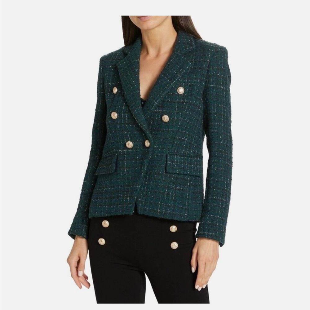 Generation Love “Kaya” Tweed Hunter Green with Navy/Gold Blazer Jacket - Size M